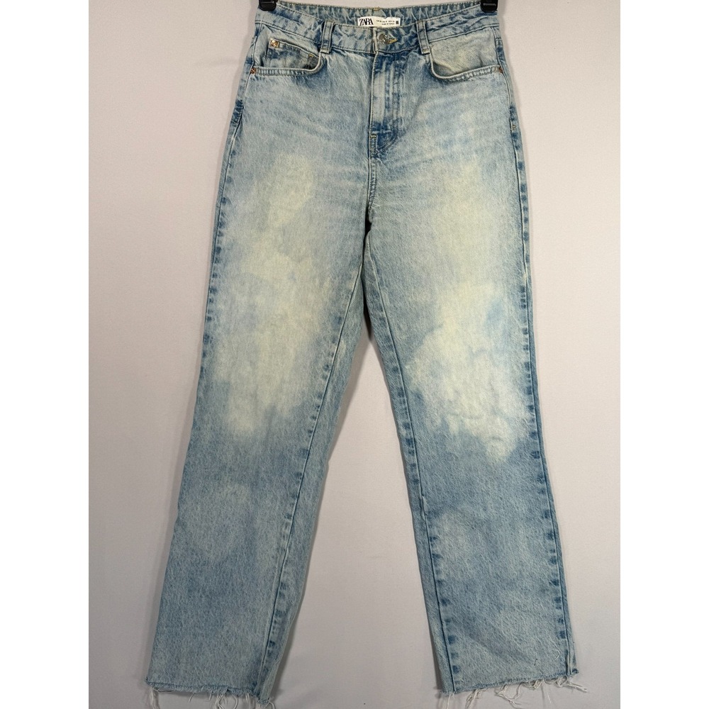 ZARA High Rise Grunge Light Wash Raw Hem Denim Jeans Women's Size 4 29x29 Casual